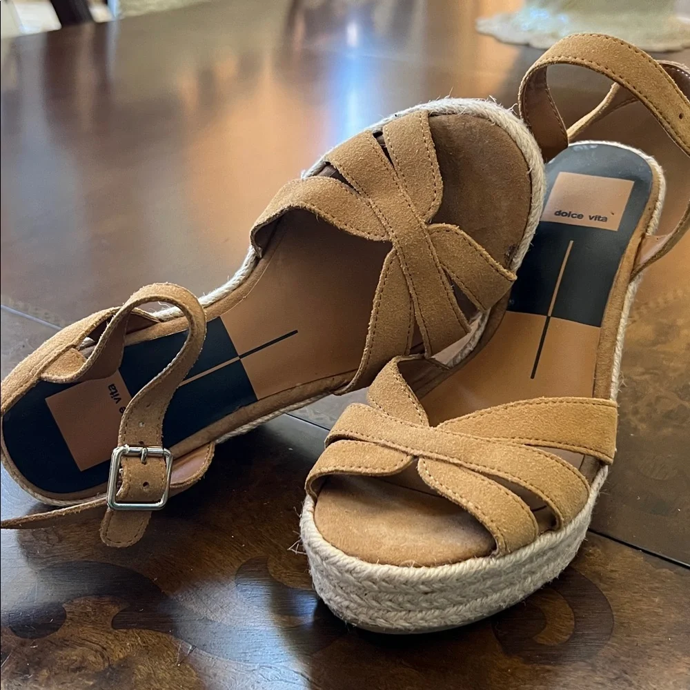 Dolce Vita Tan Suede Espadrille Wedge Sandals